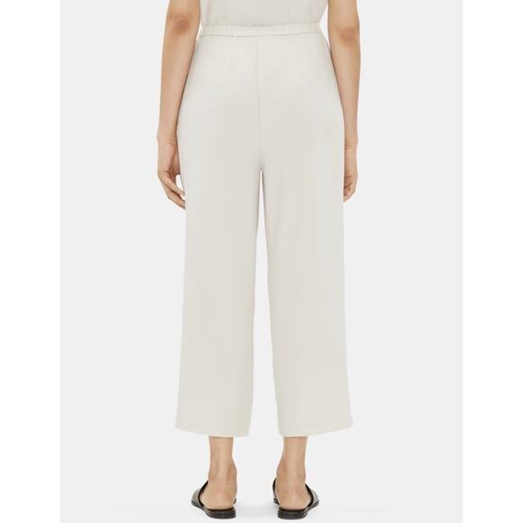 Eileen Fisher Size XL Silk Georgette Crepe Cropped Pants Wide Leg Pull On Bone - Picture 7 of 16